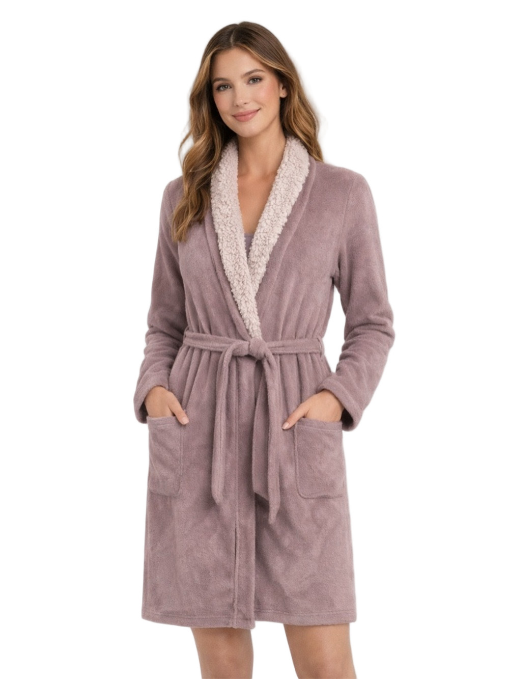 ulta beauty plush light violet Purple cozy Robe with Pockets and belt